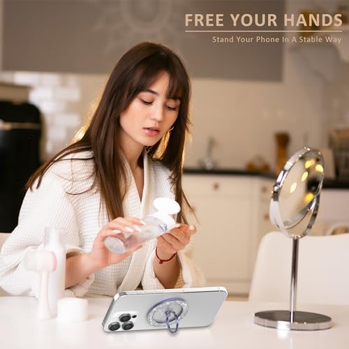 Glamorous Purple Glitter Magnetic Phone Ring Holder for Mag Safe – Secure i Phone Grip with Wireless Charging Compatibility – Elevate Usability and Style Effortlessly