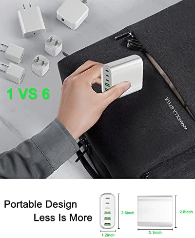 155 W 6-Port USB C Charging Station – High-Speed Portable Power Adapter for Mac Book Pro/Air, i Phone 14/13/12, Samsung Galaxy Note & More – Ultimate Multi-Device Charging Solution with Enhanced Safety Features and Compact Design for Home, Office, and Travel
