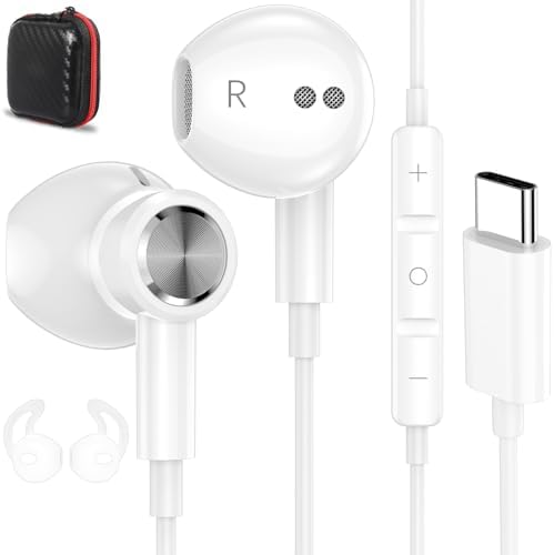 Experience Premium Audio with USB-C Magnetic Wired Earbuds – Hi-Fi Stereo Sound, Built-in Microphone, Volume Control for i Phone 16 Pro, i Pad 10, Samsung Galaxy & More – Lake Blue – Enhanced Compatibility for Ultimate Listening Performance