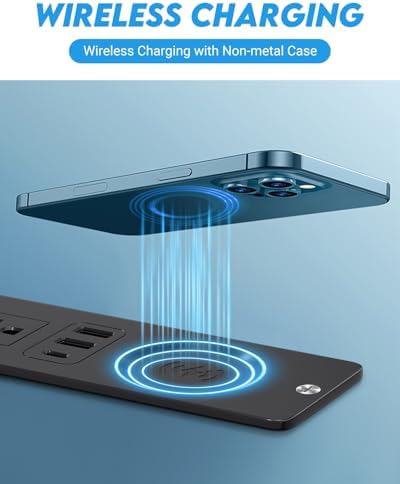 Recessed Power Strip with 15 W Wireless Charging & PD20 W USB-C Fast Charge – Sleek Flush Mount Design for Nightstands, Sofas, and Tables – Maximize Space and Efficiency with Dual Outlets and USB Ports for Ultimate Convenience