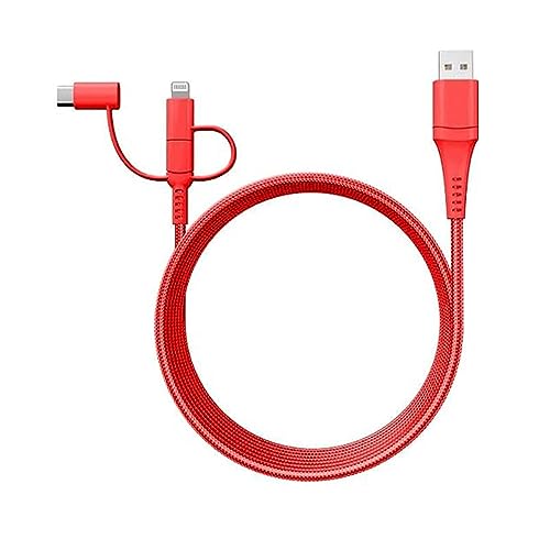 Versatile 3-in-1 Universal Charging Cable – 6 ft Nylon Braided Charger for i Phone, Android & More | Lightning, Type C & Micro USB Compatibility | Fast Charging Solution in Vibrant Tangerine for Ultimate Convenience and Style