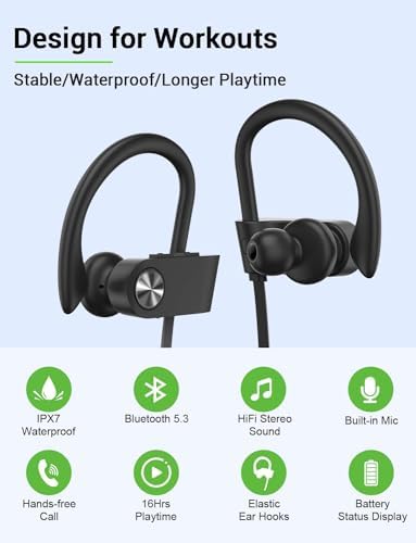 Stiive Bluetooth Sports Earbuds – IPX7 Waterproof Wireless Headphones with Noise Cancelling Mic, 16-Hour Playtime for Gym & Running – Stylish Red & Purple Design, Optimal Comfort for Active Lifestyles