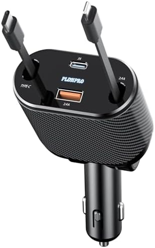 Experience Ultimate Power on the Road: PLDHPRO 80 W Retractable Car Charger – 4-in-1 Fast Charging Adapter with Dual Type-C Cables for i Phone 16, i Pad, and Samsung – Essential Vehicle Accessory for Efficient Charging and Easy Storage – Perfect Gift for Tech Enthusiasts and Travelers