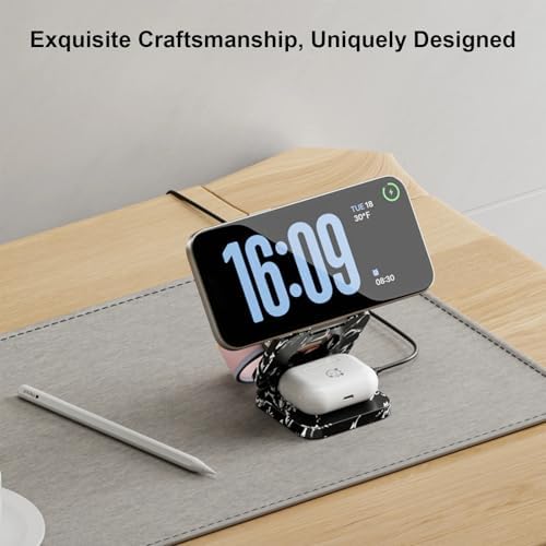 X55 Magnetic Foldable 3-in-1 Charging Station for Apple Devices – 15 W Fast Wireless Charger for i Phone 16, 15, 14, 13, 12 Series, 5 W Apple Watch Power Station, Portable Air Pods Charging Stand – Sleek Black Design for Travel and Home Use