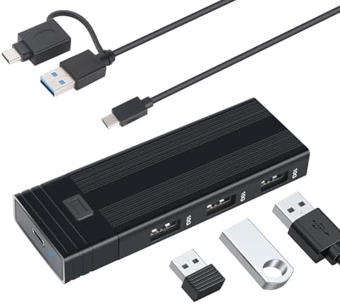 Ultra-Fast Aluminum M.2 NVMe SSD Enclosure Adapter – USB 3.2 Gen 2 (10 Gbps) with Triple Type-A Ports, Supports 2242/2260/2280 Sizes, UASP & TRIM for Optimal Performance – Perfect for Gamers & Creative Professionals