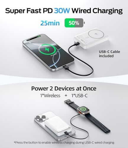 MOVE SPEED Qi2 Certified Mag Safe Battery Pack – 10,000 m Ah Ultra-Fast Charging Power Bank with Built-in Kickstand for i Phone 12/13/14/15/16 – 15 W Wireless Charging & 30 W USB-C Compatibility – Ergonomic Design for Effortless Portability and Convenience