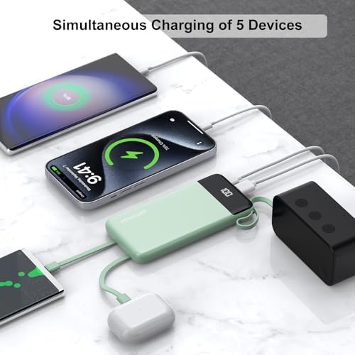 Ultimate 10000 m Ah Portable Power Bank with Built-in Charging Cable and LED Power Indicator – Travel-Ready External Battery Pack for i Phone 16/15, Samsung S22, and Android Devices – Unmatched Compatibility and Rapid Charging for On-the-Go Lifestyles