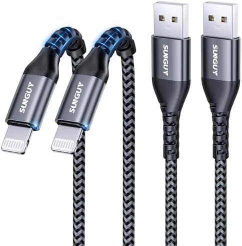 10 FT MFi Certified USB-A to Lightning Charging Cable – 2 Pack, Durable Nylon Braided Cord for Fast i Phone Charging – Compatible with i Phone 14/13/12/11 Pro Max, Mini, X, XS, XR, 8 Plus, SE & i Pad – Perfect for Home, Car & On-the-Go Use