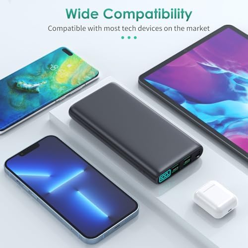 High-Capacity 38800 m Ah Portable Power Bank with LCD Display – Multi-Device Charger Featuring 5 USB Outputs and USB-C Connectivity for Fast Charging – Ideal for i Phone 16/15/14/13 Pro, Samsung Galaxy, Pixel, and Nexus – Ultimate On-the-Go Charging Solution in Blue