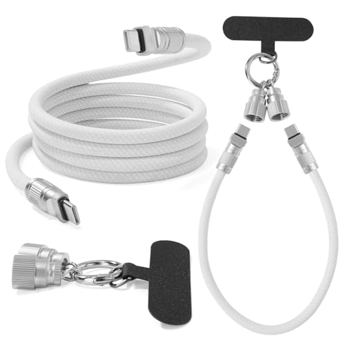 Versatile USB C to USB C Charging Cable and Lanyard Set – 60 W Fast Charge for Apple i Phone 16/15 Series, Mac Book, Samsung Galaxy, and More – 1 ft & 4 ft Lengths for Ultimate Flexibility and Convenience – Durable Design with Convenient Phone Strap for Enhanced Portability and Quick Access