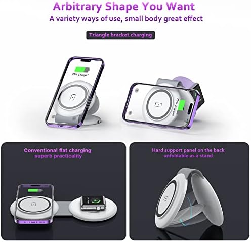 UCOMX Nano Mini Magnetic 2-in-1 Wireless Travel Charger – Compact Folding Charging Station for i Phone 12 to 16 Pro Max, Air Pods Pro, and i Watch Ultra – Effortless Multi-Device Compatibility and Fast Charging Technology for On-the-Go Professionals and Travelers