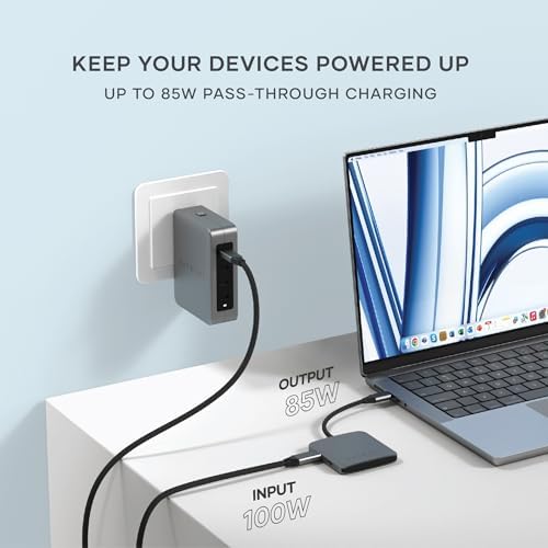 Satechi 4-in-1 USB-C Hub: Ultimate 10 Gbps Data Transfer & 100 W Pass-Through Charging for Mac Book, i Pad, i Phone, Surface, Chromebook – The Perfect On-the-Go Connectivity Solution for Professionals Seeking Efficiency and Style