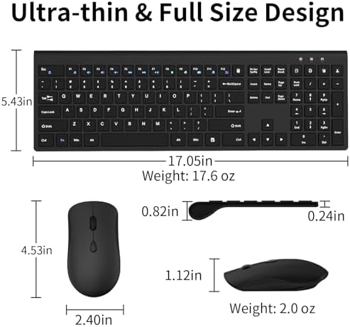 Ultra-Slim 2.4 G Wireless Keyboard with Numeric Keypad – Silent Ergonomic Design for Effortless Typing on PC & Mac, Plug-and-Play USB Receiver, Scissor Switch Technology for Enhanced Comfort and Speed