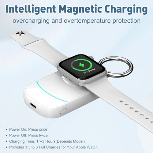 Portable Keychain Charger for Apple Watch – 2500 m Ah Fast Wireless Power Bank for Series 10, 9, SE & Ultra 2 – Essential Travel Companion for Effortless Charging Anytime, Anywhere – Lightweight, Durable, and User-Friendly Design for Active Lifestyles – Versatile Smartwatch Charging Solution