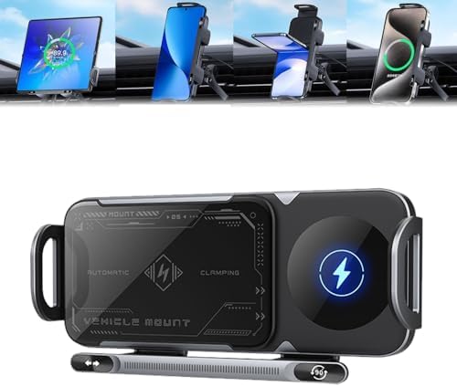 Smart Auto Rotating Wireless Car Charger and Phone Holder for Foldable Devices – 2-in-1 Fast Charging Solution with Enhanced Compatibility and Safety Features (Sleek Black Design)
