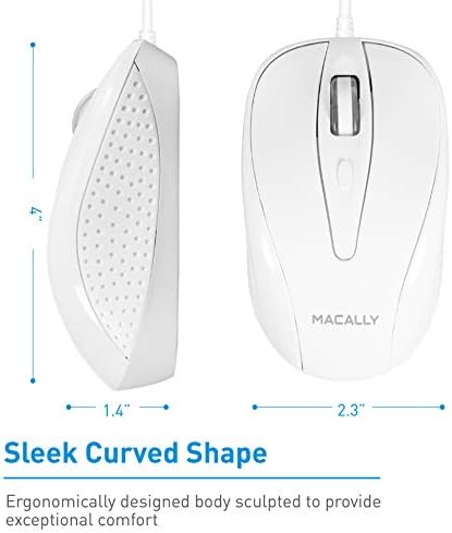 Ergonomic Macally Wired USB C Mouse – Precision Optical Sensor with Adjustable DPI (800/1200/1600/2400) for Seamless Mac & Windows Experience – Compact, Ambidextrous Design for Left and Right-Handed Users – Effortless Navigation with 3 Buttons & Scroll Wheel – Perfect Travel Companion for Enhanced Productivity