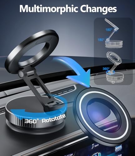 CloudValley Magnetic Car Phone Holder – Vacuum Suction Cup Phone Mount 360° Adjustable, Durable Metal Stand for iPhone & Android, Portable Magnetic Holder for Dashboard/Windshield/Gym Mirror (Silver) – Enhanced Compatibility and Speed