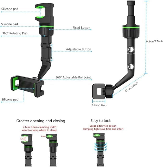 Ultimate 360° Rearview Mirror Smartphone Holder – Versatile Adjustable Mount for Safe Driving with GPS and Navigation – Pack of 2 for Enhanced Convenience and Stability – Elevate Your Road Safety with Hands-Free Access