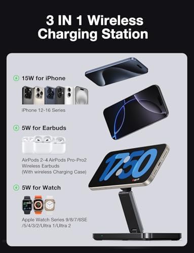Ultimate 3-in-1 Apple Device Charging Station: Fast Wireless Charger for i Phone 16/15/14/13/12, Apple Watch & Air Pods – Sleek, Compact Design with Enhanced Speed and Versatile Functionality for Home or Office Use