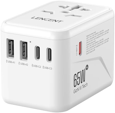 LENCENT 20 W Fast Charging Universal Travel Adapter – Compact International Power Converter with Dual USB and USB Type-C Ports – Ultimate Solution for Worldwide Device Charging in USA, UK, EU, and AUS (Black) – Reliable and Safe Charging for Global Explorers