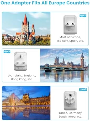 VINTAR All-in-One Global Travel Adapter: Ultimate Universal Power Converter with 4 AC Outlets & 3 High-Speed USB Ports (2 USB-C) – Enhanced Worldwide Compatibility for Europe, UK, Australia, Japan, and Africa – Must-Have Travel Accessory with Interchangeable Plug Attachments for Effortless Device Charging