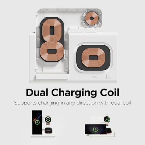 Mooas 3-in-1 Fast Wireless Charging Station with Nightlight – 15 W Multi-Device Charger for i Phone 15/14/13/12/11/XR/XS/8, Samsung Galaxy S24/23/22/21, Air Pods & Apple Watch – Sleek, Space-Saving Design for Enhanced Compatibility and Convenience