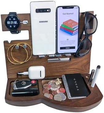 Elegant Wooden Charging Dock for Men – Premium Multifunctional Desk Organizer & Nightstand Essential – Fast Universal Charging Station with Sleek Aesthetic – Perfect Gift for the Discerning Professional