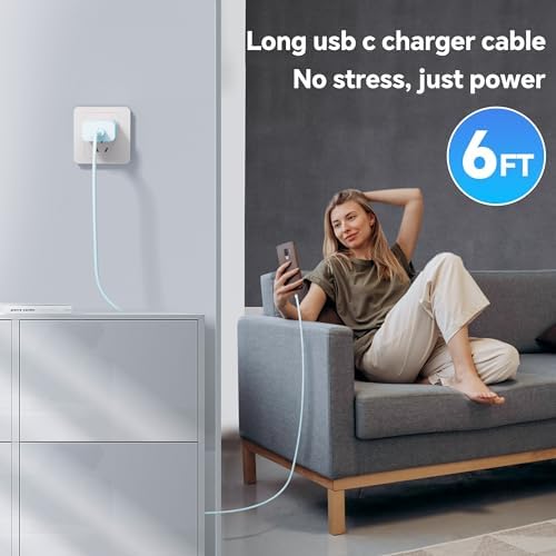 Ultra-Fast 20 W USB C Power Adapter with 6 FT Type C Cable – Optimal Charging Solution for i Phone 16/15 Pro Max, i Pad Pro, Samsung S23, and Android Devices – Sleek and Portable Blue Design for Enhanced Efficiency and Versatility