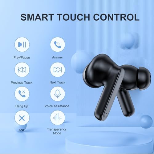 Cutting-Edge Bluetooth 5.4 Wireless Earbuds with Advanced Noise Cancellation & Intuitive Touch Control – IP5 Waterproof for All-Weather Performance, Immersive Deep Bass Sound, and Customizable 6 EQ Settings – Perfect for Active Lifestyles and Daily Use (Sleek Black)