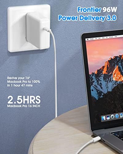 High-Speed 96 W USB-C Power Adapter for Mac Book Pro & Air – Ultimate Compatibility with 6.6 ft Charging Cable for Quick, Efficient Charging – Safeguard Your Devices with Intelligent Protection Technology – 12-Month Warranty Included