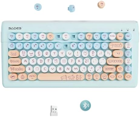 SADES Retro Wireless Bluetooth Keyboard for Mac, i Pad, i Phone, PC & Android – Multi-Device Connectivity & Portable Design with Vintage Round Keycaps – Perfect for Effortless Typing on the Go in Chic Pink