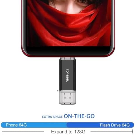 TOPESEL 64 GB Dual Type C USB Flash Drive – High-Speed 2-in-1 Thumb Drive with USB 3.0/3.1 Gen1 Compatibility, LED Indicator, and Portability for Effortless File Sharing Between PCs and Smartphones – Ideal for All Your Data Storage Needs