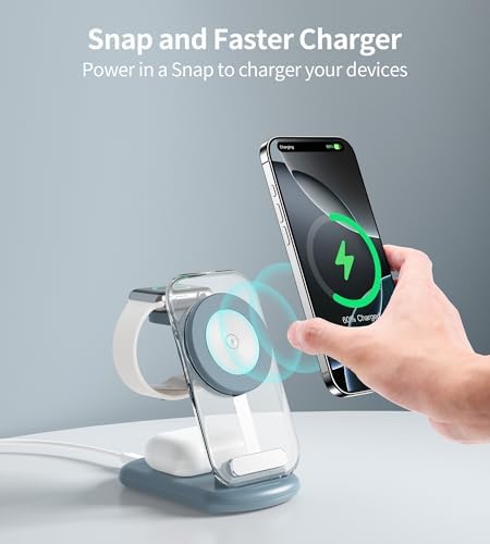Ultimate 3-in-1 Magnetic Wireless Charging Station for Apple: Fast, Foldable Mag-Safe Charger with Night Light for i Phone 16/15/14/13/12, Apple Watch & Air Pods Pro – Travel-Ready, Enhanced Compatibility, and Rapid Charging Solution