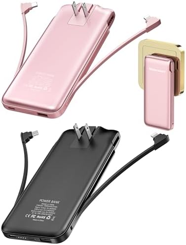 Dual 10000 m Ah Portable Power Bank Set with Built-In Cables and Fast Charging – Travel-Ready USB-C Charger for i Phone & Android Devices in Sleek White & Purple Design – Ultimate Compatibility for On-the-Go Power Solutions