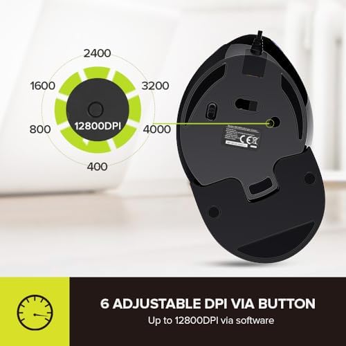De LUX RGB Wired Ergonomic Vertical Mouse for Large Hands – 4000 DPI Precision Tracking, 6 Customizable Buttons, and Detachable Wrist Rest for Ultimate Comfort and Carpal Tunnel Relief – Perfect for Prolonged Use and Gaming Performance