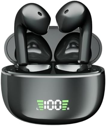 Bluetooth 5.3 Wireless Earbuds – Premium IPX5 Waterproof Earphones with Noise Cancelling Mic, Lightweight Design & Wireless Charging Case for Ultimate Comfort and Audio Clarity – Ideal for Active Lifestyles and Daily Commutes – Sleek Black Finish
