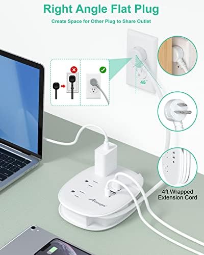Alitayee 20 W USB-C Power Strip: Compact 3-Outlet Surge Protector with Fast Charging & Flat Plug for Travel, Home, and Office – Ideal for i Phone and QC 3.0 Devices with 3 ft Extension Cord for Maximum Portability and Compatibility