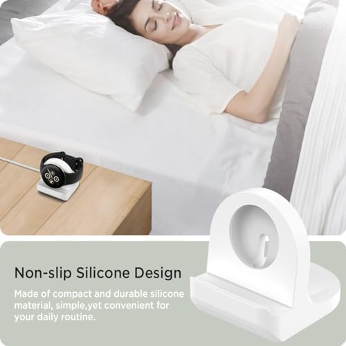 Elevate Your Charging Routine with Miimall’s Premium Non-Slip Silicone Dock for Google Pixel Watch 2 – Ingenious Cable Management, Quick-Power Solution, and Stylish Design for Effortless Access and Enhanced Aesthetics (White)