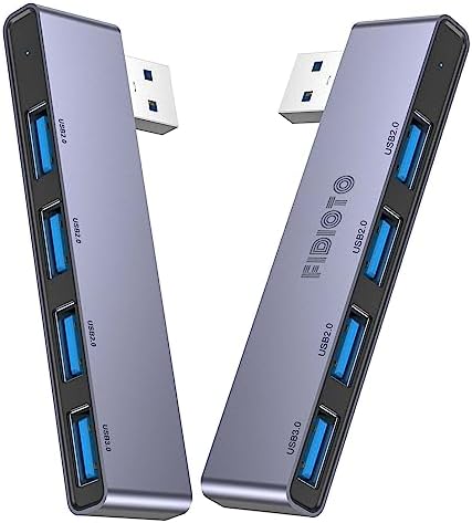 Enhance Your Digital Workspace with Fidioto USB Hub 2 Pack – Versatile 4-Port Adapter for Laptops & Macs, Featuring 1 Ultra-Fast USB 3.0 Port and 3 USB 2.0 Ports for Effortless Device Connectivity and Data Transfer, Ideal for Busy Professionals and Students on the Move