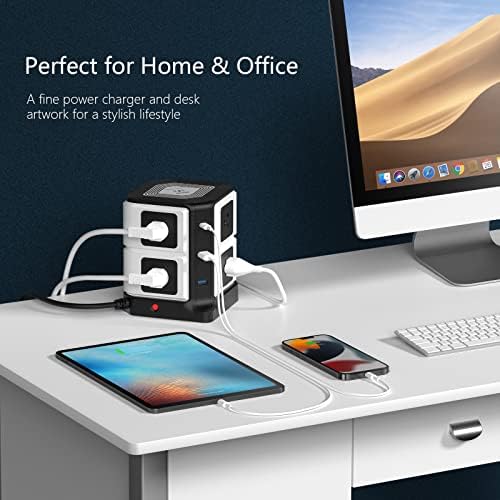 BESTEK Multi-Outlet USB Power Hub with Wireless Charging Station – 8 AC Outlets & 6 USB Ports (40 W) Surge Protector | 1500 Joules ETL Listed for Safe Use – Ideal Dorm Room Essential & Home Office Accessory in Sleek Black Finish