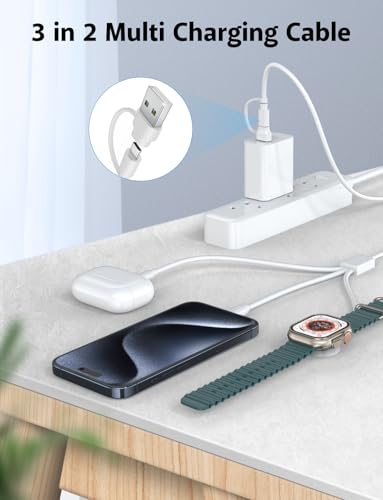 Advanced 3-in-2 Multi Charging Cable for Apple Watch & Galaxy S23 – Premium Fast USB C/A Charger, 4-Foot Length, Perfect for Ultra/Series 10-2, Ultimate Convenience for Tech-Savvy Professionals and Travelers