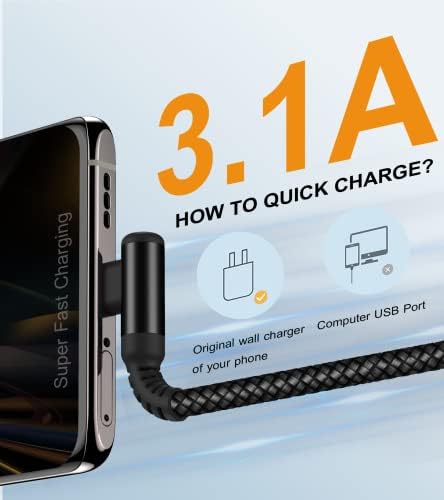 sweguard 10 FT Right Angle USB Type C Charger Cable – Durable Nylon Braided 2-Pack for i Phone 15/16 Pro Max & Samsung Galaxy Models – Enhanced Fast Charging & Tangle-Resistant Design for Ultimate Convenience and Performance