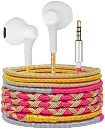 URIZONS Colorful Braided Wired Earbuds with Built-in Microphone – Sweat & Dirt Resistant, Tangle-Free Design, Adjustable Volume Control – Universal 3.5 mm Compatibility for Everyday Audio and Active Lifestyles – Premium Sound Quality for Music Lovers
