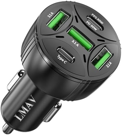 High-Speed 5-Port USB C Car Charger Adapter – 75 W PD 3.0 Fast Charging for i Phone 16/15/14/13 Pro Max, Galaxy S24/S23/S22/Note 20, Android, Pixel – Ultimate Multi-Device Power Solution for On-the-Go Convenience