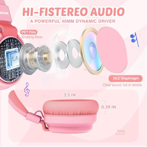 MIDOLA Kids Over-Ear Headphones: Safe Audio Experience with Noise Limitation, Foldable & Travel-Friendly Design, Custom Volume Control (85/110 d B), Built-In Microphone, and AUX Compatibility for School, Gaming, and Family Adventures in Sleek Black