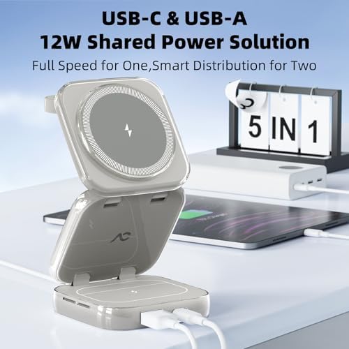 Revolutionize Your Charging Experience with AC Island 5-in-1 Portable Travel Wireless Charger – Fast 15 W Magnetic Stand for i Phone 16/15/14/13, Apple Watch & Air Pods, Includes 35 W Adapter, Ideal for On-the-Go Lifestyle and Enhanced Compatibility