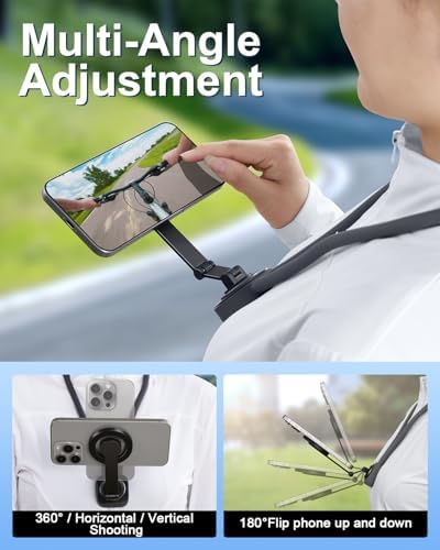 Magnetic Neck Phone Holder for Recording，POV Cell Phone Stand for Video Vlog Selfie,Hands Free Chest Tripod Mount for iPhone 16/15/14/13/12 (Magnetic Version) – Enhanced Compatibility and Speed