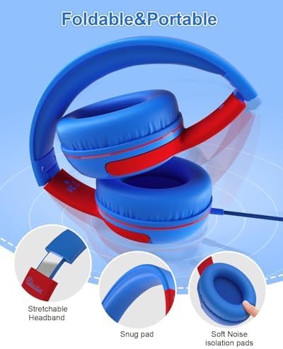 Vibrant Purple/Red ELECDER S8 Wired Kids Headphones with Adjustable Volume Control – Safe Sound Technology (85/94 d B) for Hearing Protection – Comfortable Fit for Growing Children – Perfect for School, Travel, and Play – Built-in Microphone for Effortless Communication – Compatible with Tablets and Smartphones – Durable Design for Everyday Adventures