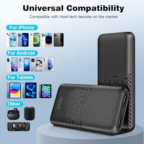 Slim and Lightweight 10,000 m Ah Portable Charger | Dual USB High-Speed Power Bank for i Phone 15/14/13/12/11 Pro, Samsung S22/S21, Google Devices, and Air Pods | Ultimate On-the-Go Charging Solution | Enhanced Compatibility and Efficiency