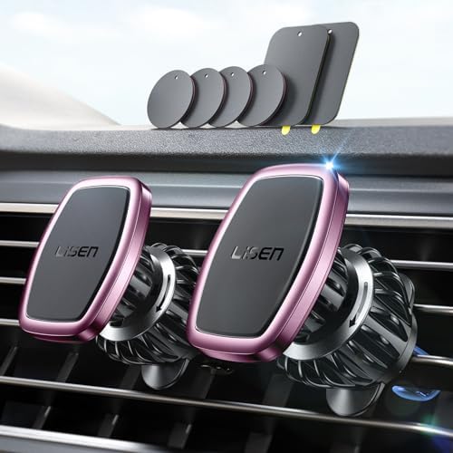 LISEN Dual Pack Magnetic Phone Holder for Car Vent – Military-Grade 6 Magnet System for Ultimate Stability, Compatible with i Phone 16/15/14/13 Pro Max Plus and Samsung S25 – Effortless Installation and Universal Fit for All Vehicles